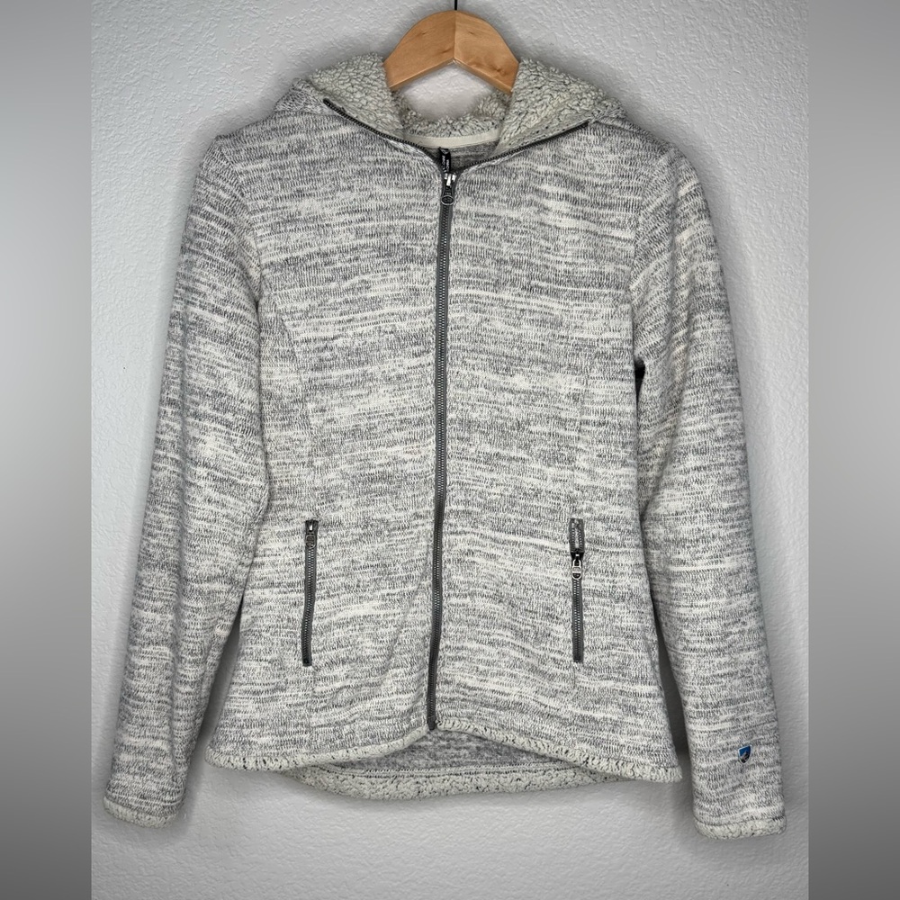 KUHL Full-Zip Sherpa Lined Hoodie Jacket Women’s M Gray Knit Fleece Outdoor